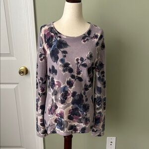 Charter Club Floral Print Cashmere sweater in Purple and lilac.  Size M